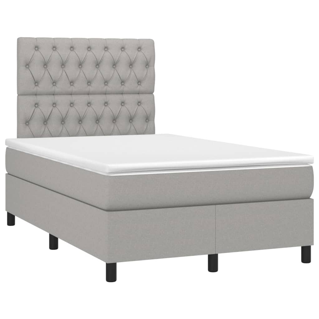 vidaXL Cama box spring con colchón tela y LED gris claro 120x200 cm