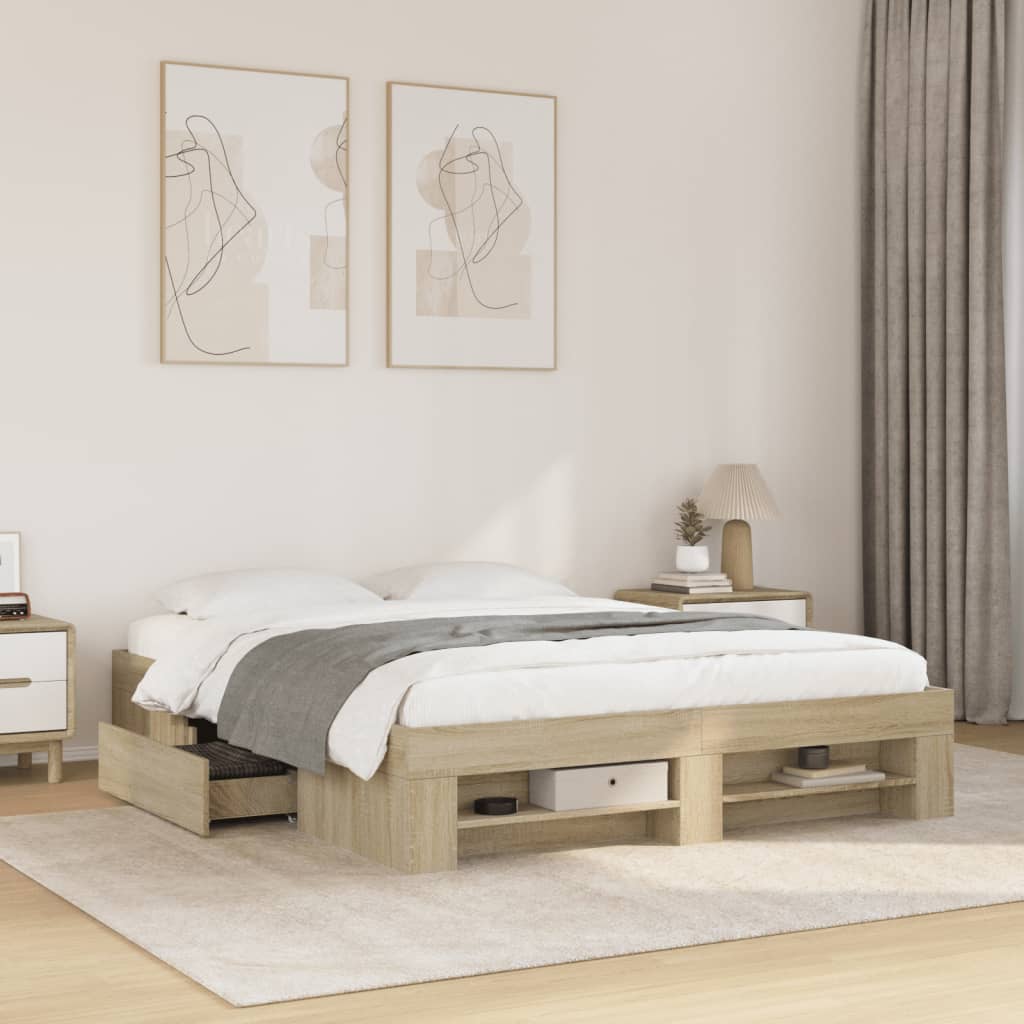 vidaXL Estructura de cama sin colchón madera roble Sonoma 150x200 cm