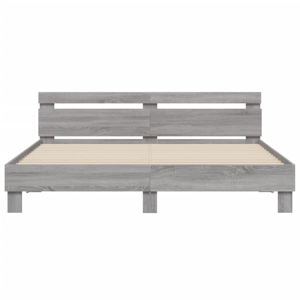 vidaXL Cama con cabecero madera de ingeniería gris Sonoma 160x200 cm