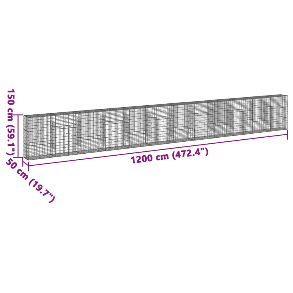 vidaXL Cesta de gaviones con cubierta hierro galvanizado 1200x50x150cm