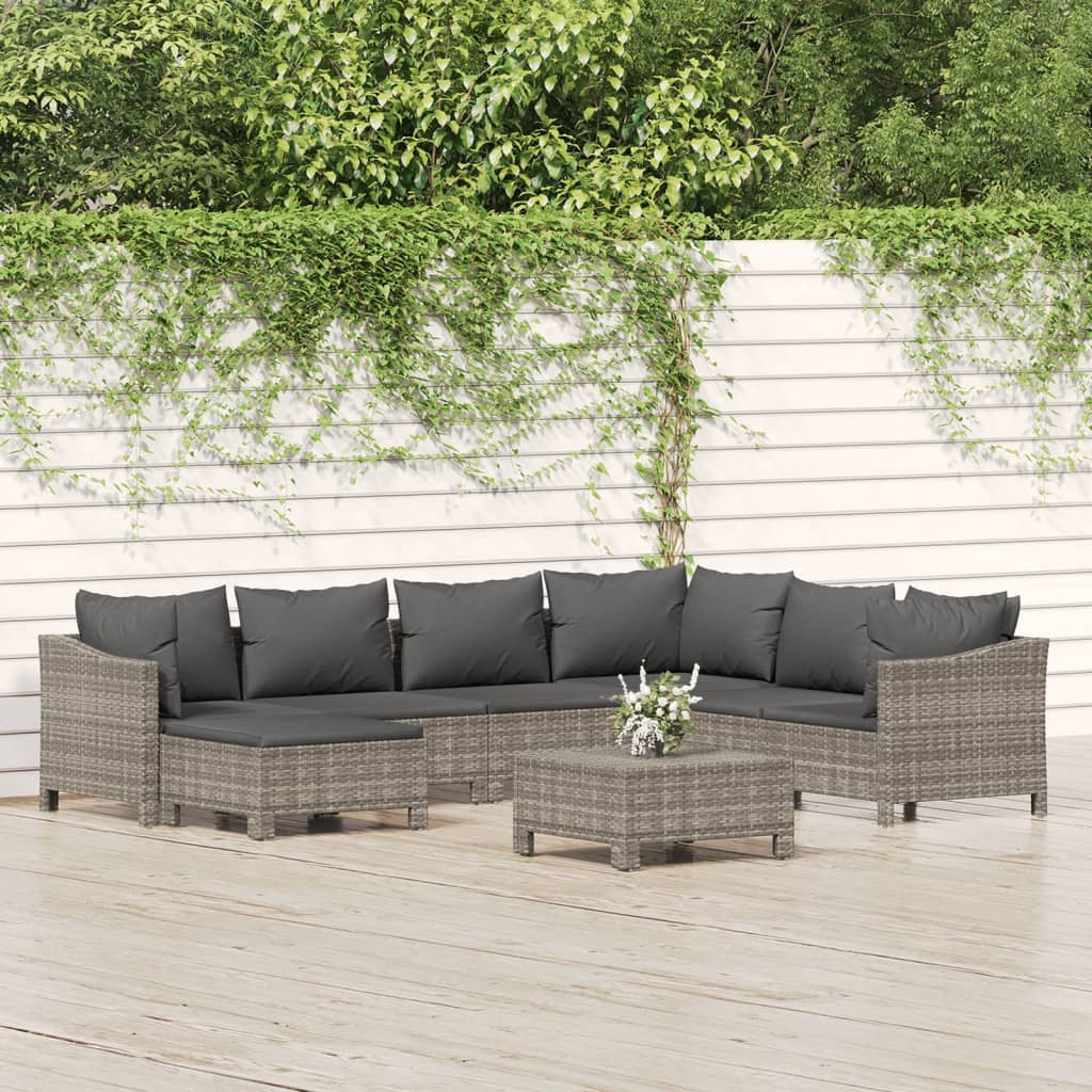 vidaXL Set de muebles de jardín 8 pzas y cojines ratán sintético gris