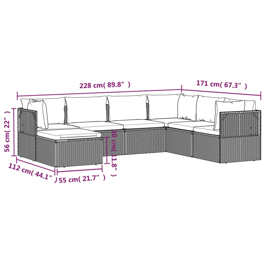 vidaXL Set de muebles de jardín 7 pzas y cojines ratán sintético gris