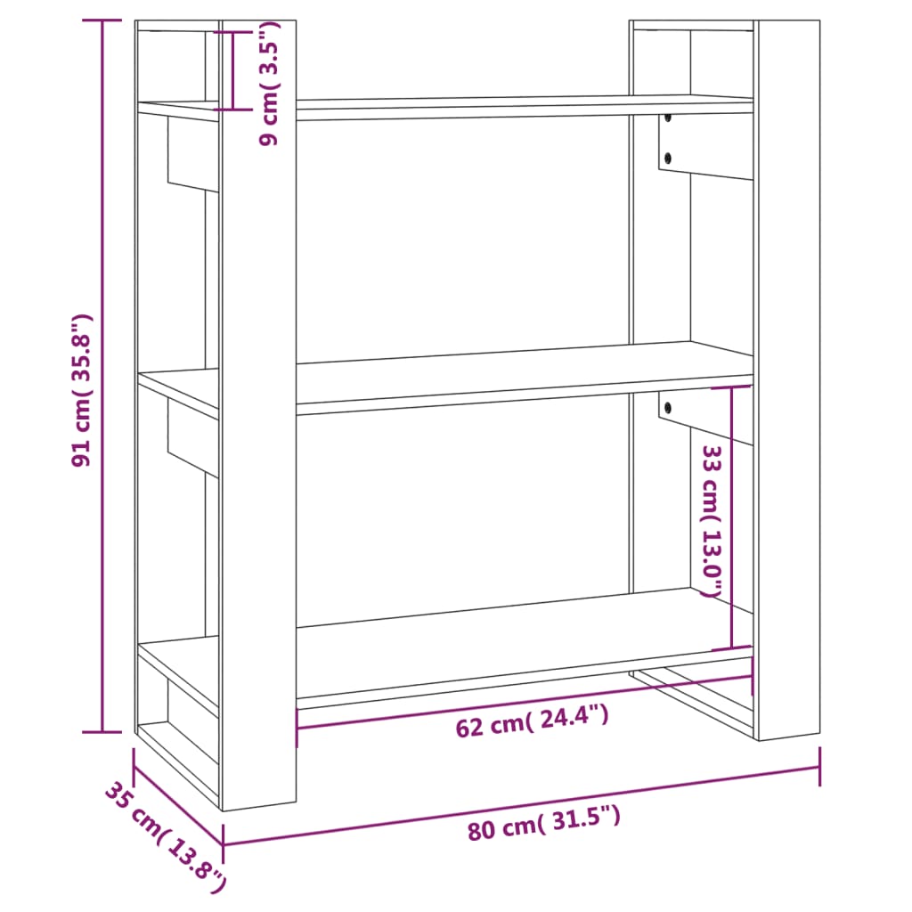 vidaXL Estantería/divisor de espacios madera maciza pino 80x35x91 cm