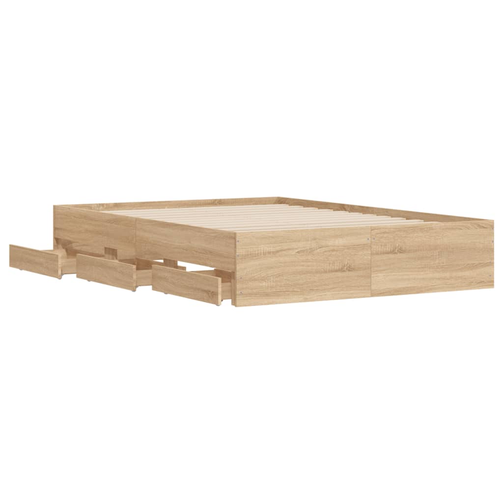 vidaXL Cama con cajones madera ingeniería roble Sonoma 135x190 cm