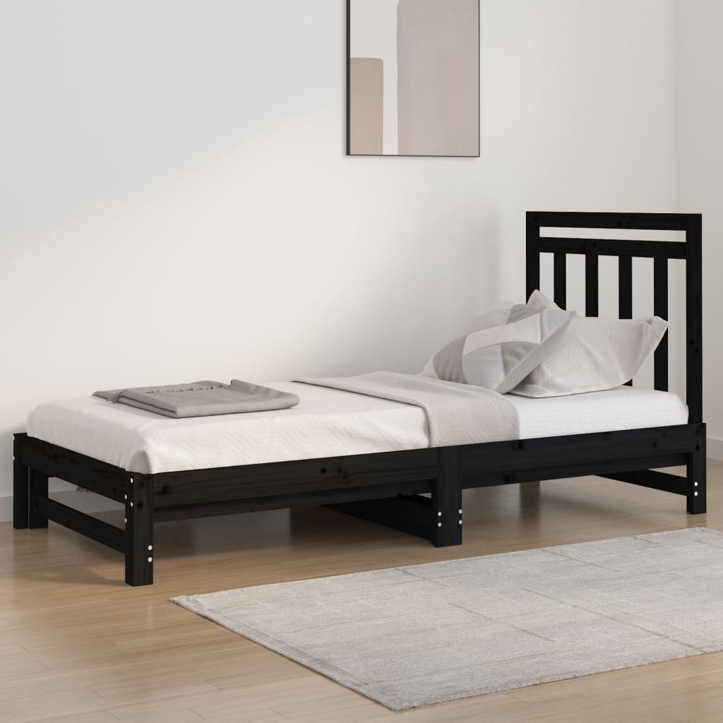 vidaXL Sofá cama extraíble madera maciza de pino negro 2x(90x200) cm