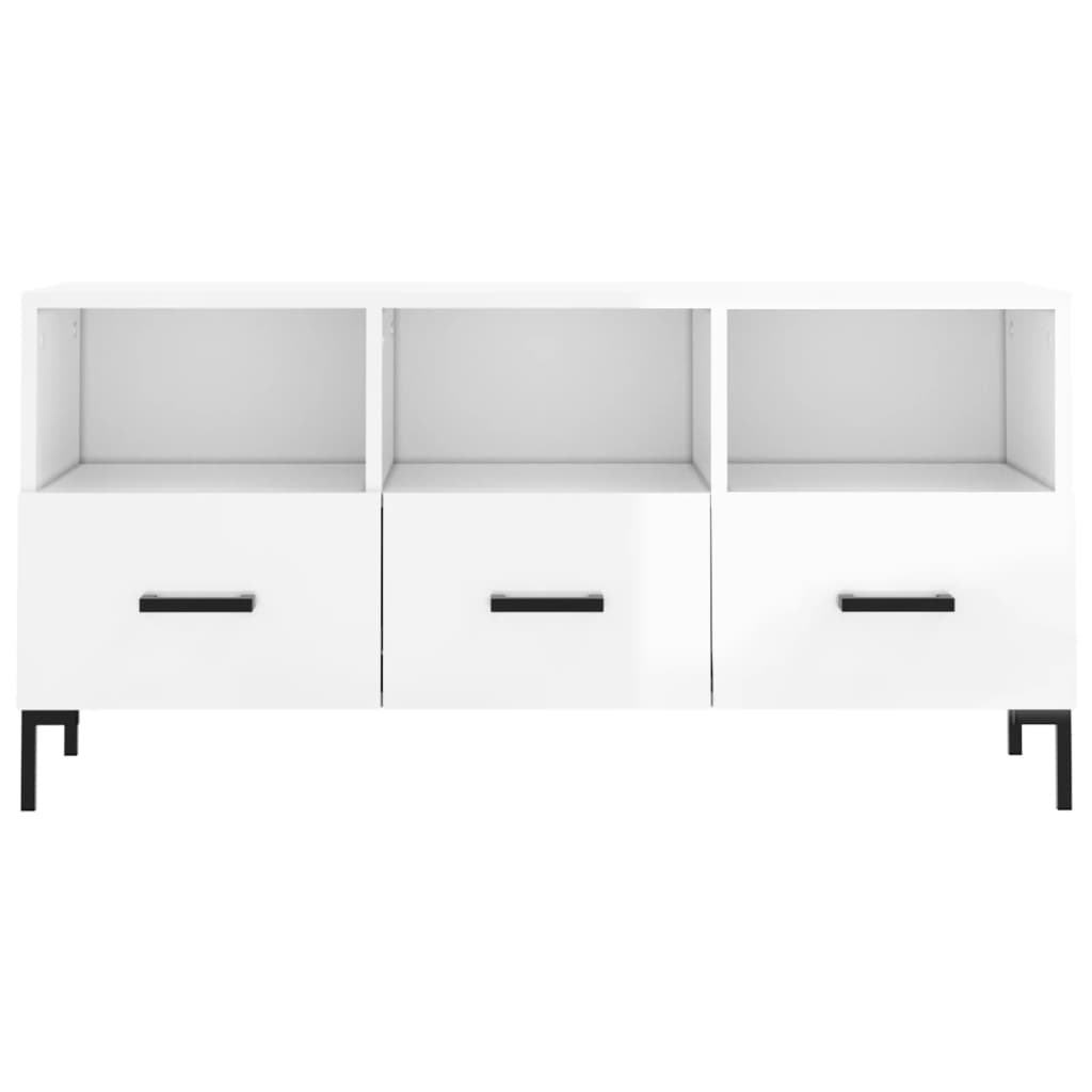 vidaXL Mueble de TV madera contrachapada blanco brillo 102x36x50 cm