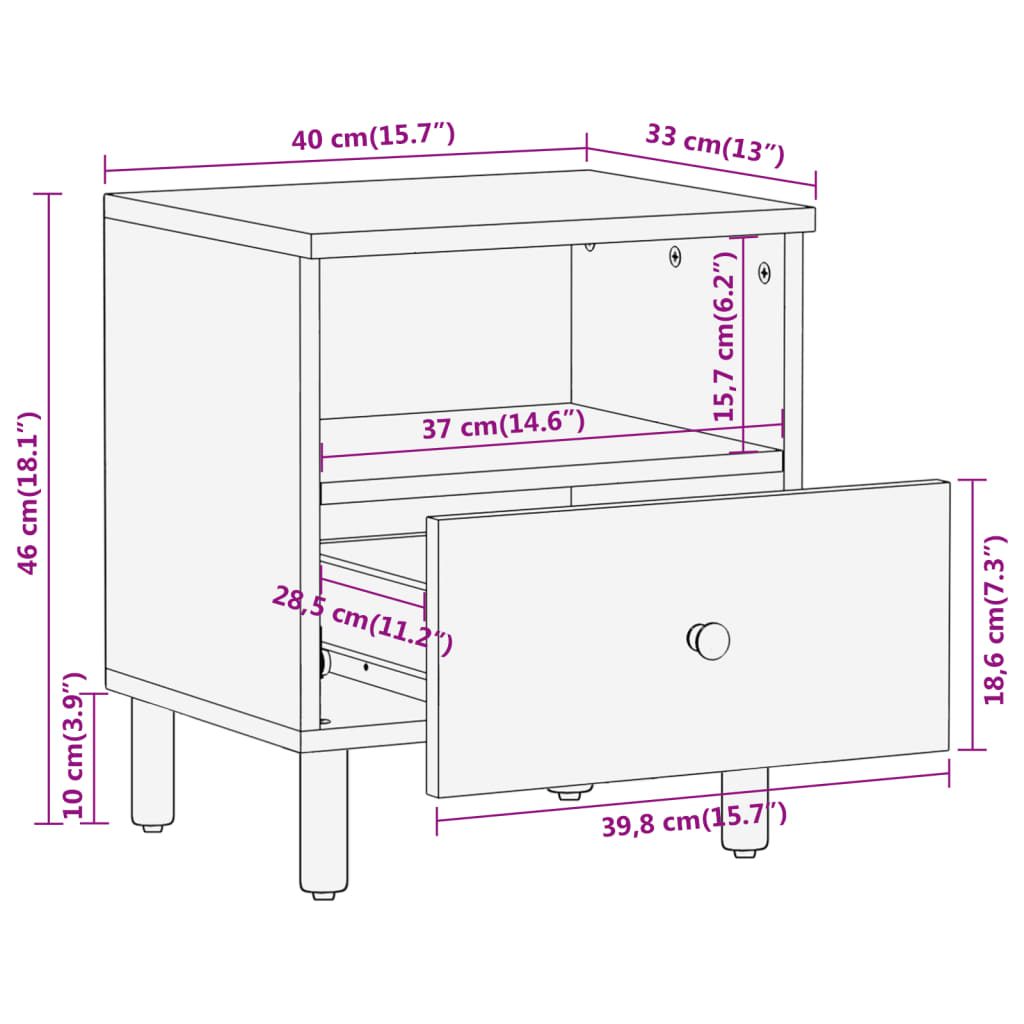 vidaXL Mesitas de noche 2 uds madera maciza de acacia 40x33x46 cm