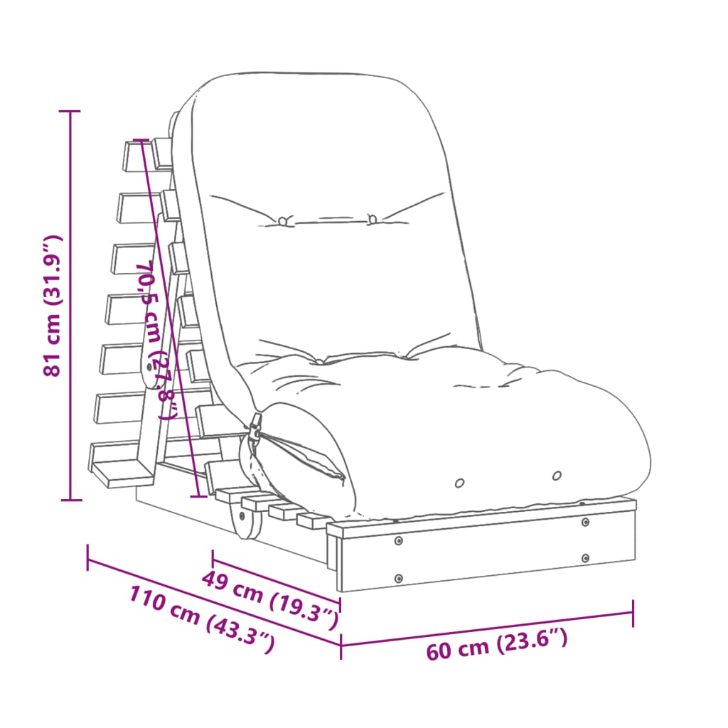 vidaXL Futón sofá cama con colchón madera maciza blanco 60x206x11 cm