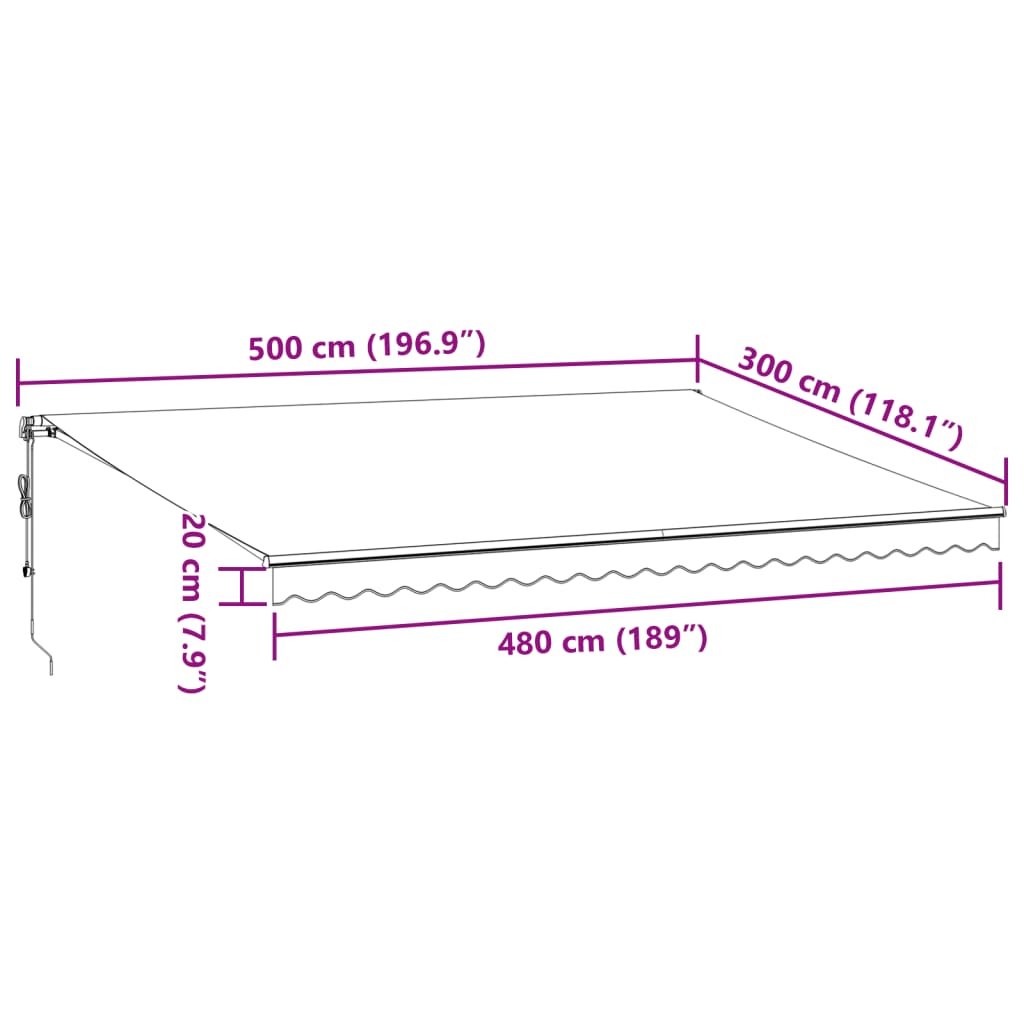 vidaXL Toldo retráctil automático con luces LED marrón 500x300 cm