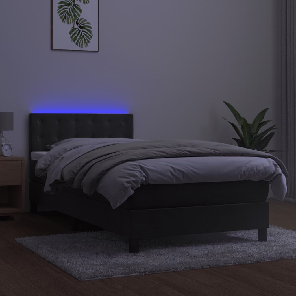 vidaXL Cama box spring colchón y LED terciopelo gris oscuro 90x190 cm