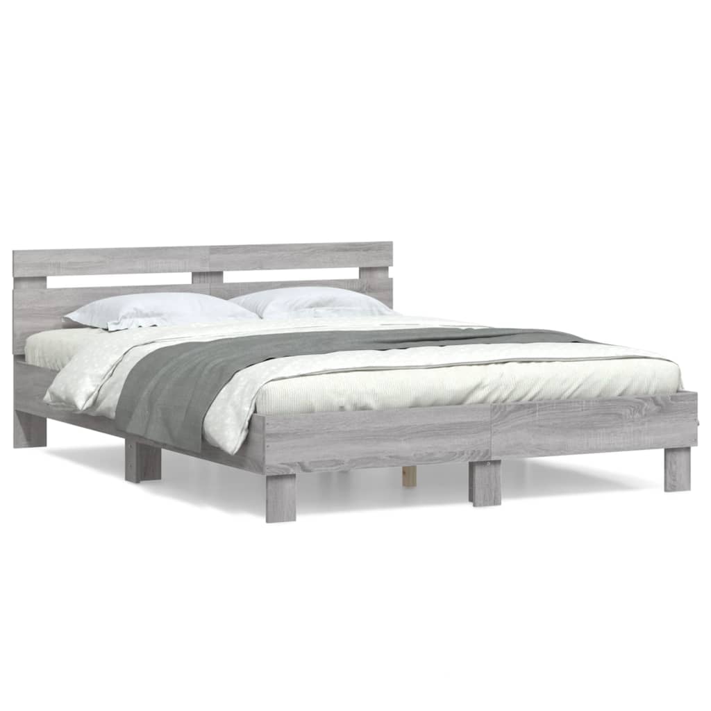 vidaXL Cama con cabecero madera de ingeniería gris Sonoma 140x200 cm