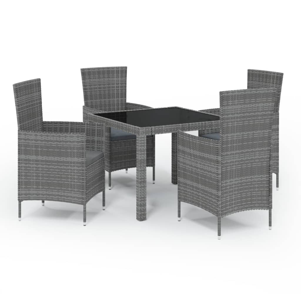 vidaXL Set de comedor de jardín 5 pzas y cojines ratán sintético gris