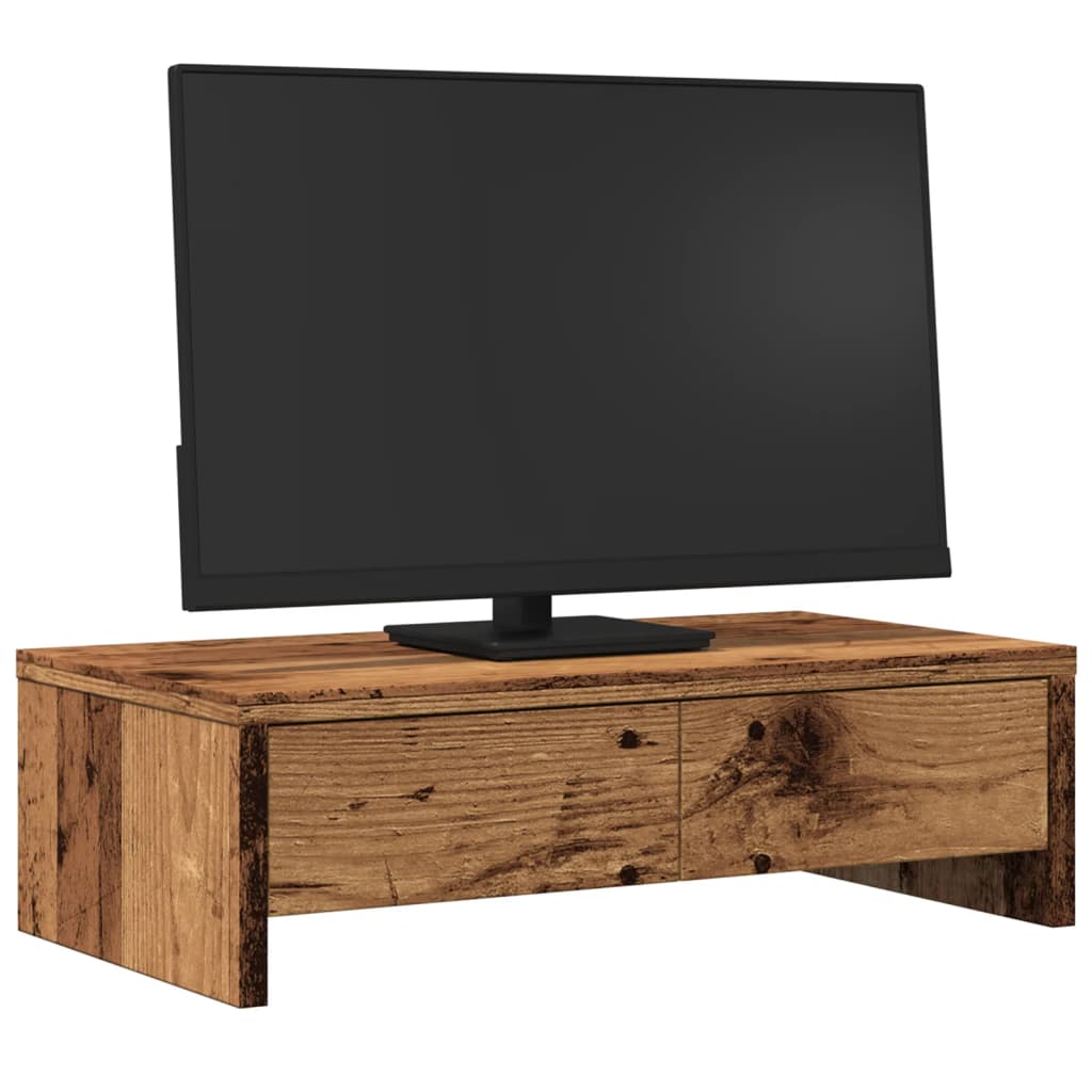 vidaXL Soporte de monitor con cajones madera envejecida 50x27x15 cm