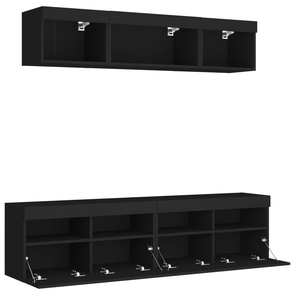 vidaXL Muebles de TV de pared con LED 5 pzas madera ingeniería negro