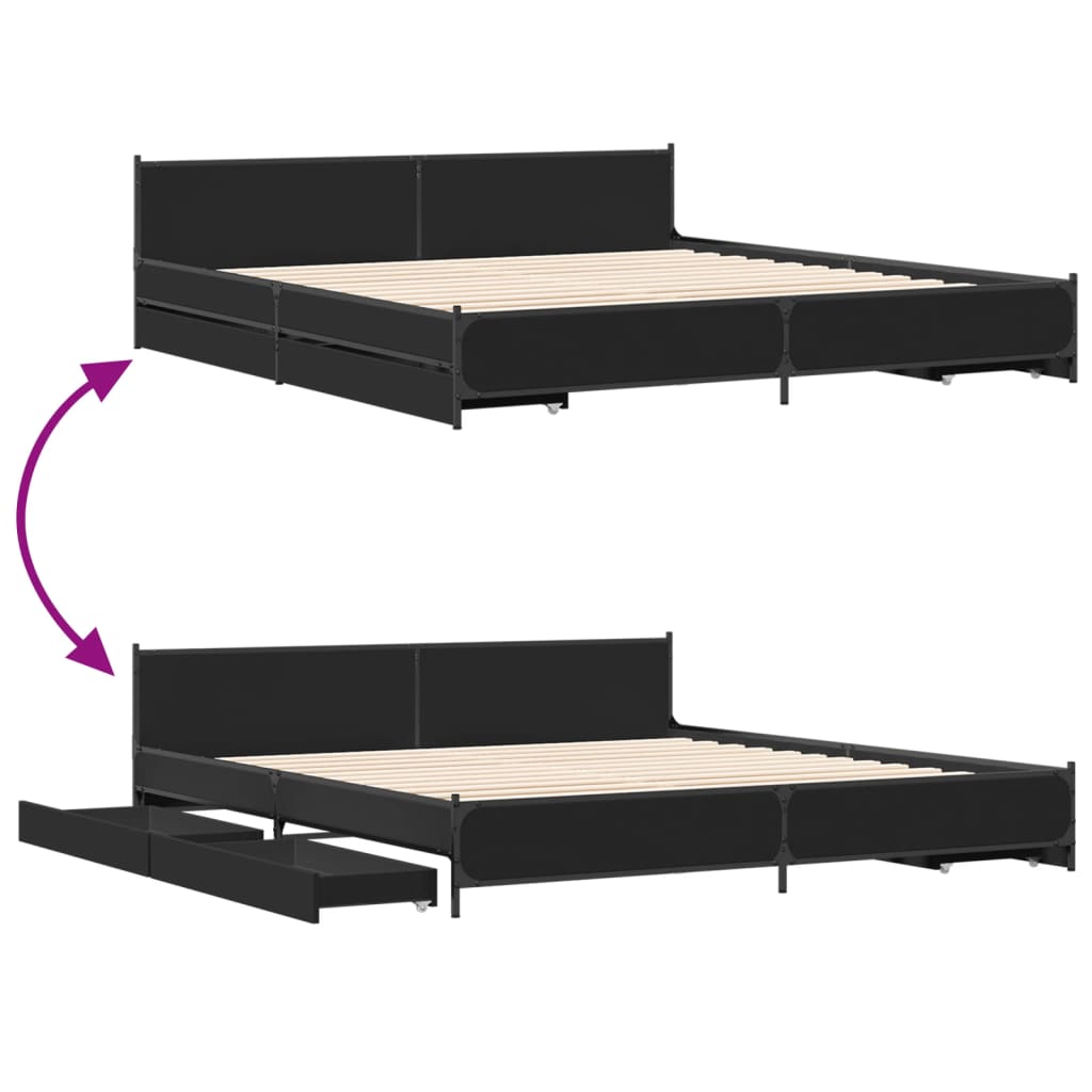 vidaXL Estructura cama con cajones madera ingeniería negra 200x200 cm