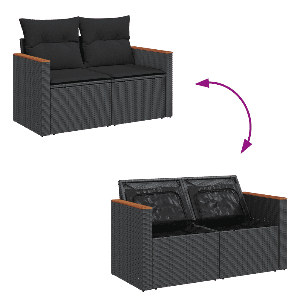 vidaXL Set de sofás de jardín 10 pzas cojines ratán sintético negro