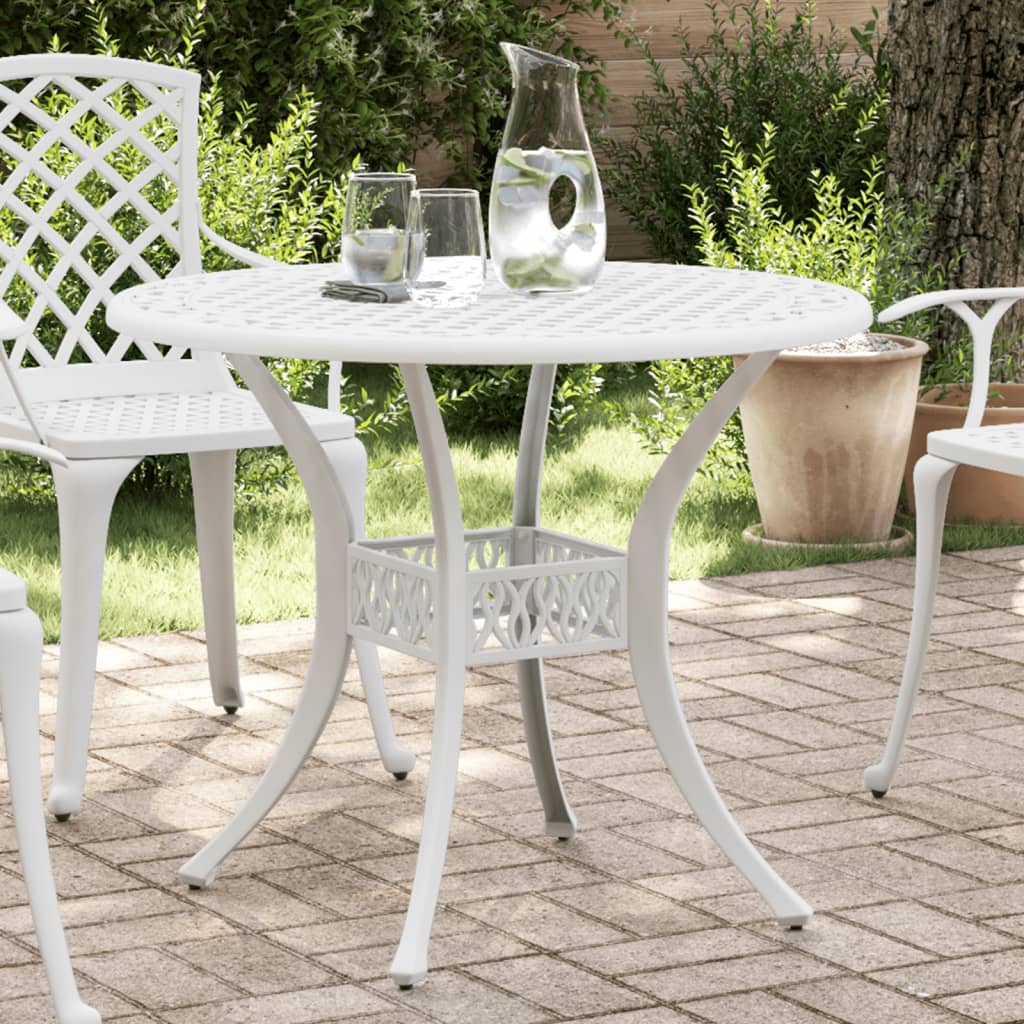 vidaXL Mesa de jardín aluminio fundido blanco Ø90x75 cm