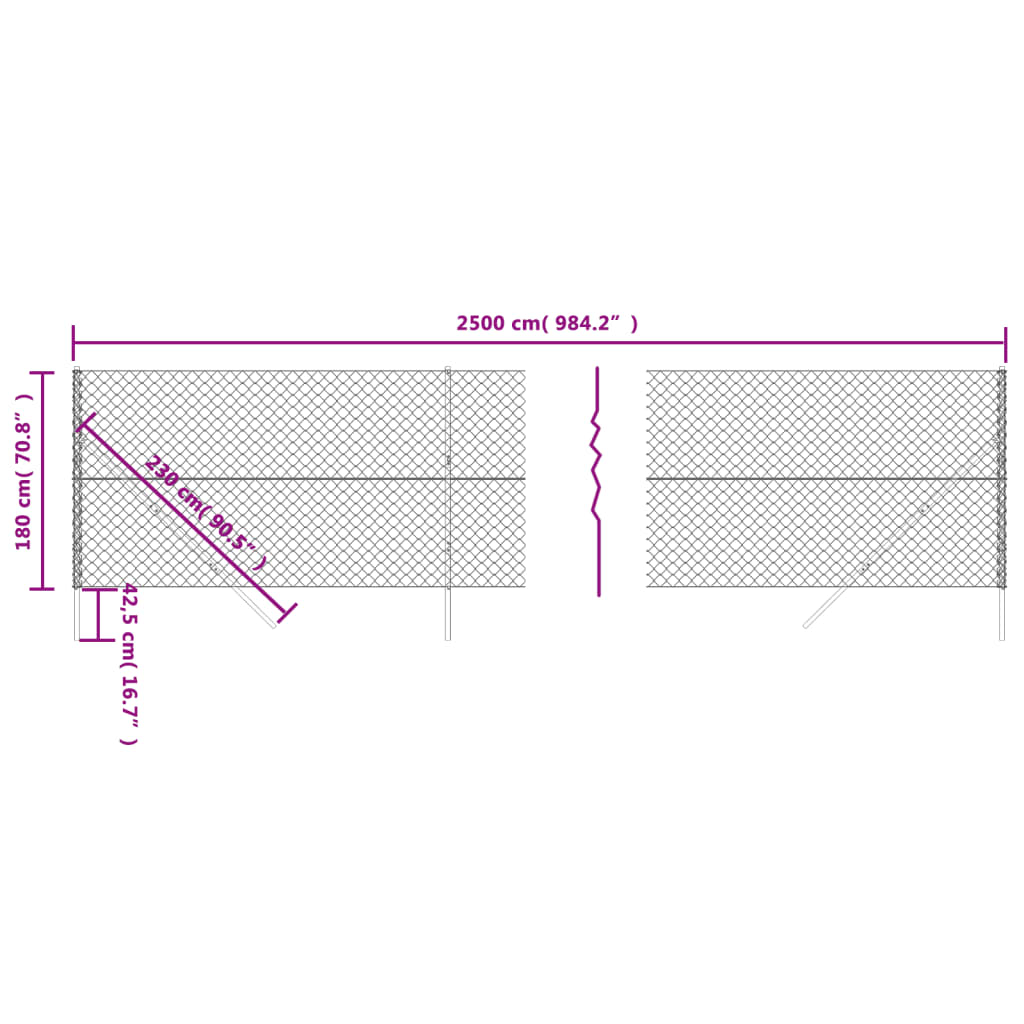 vidaXL Cerca de alambre gris antracita 1,8x25 m