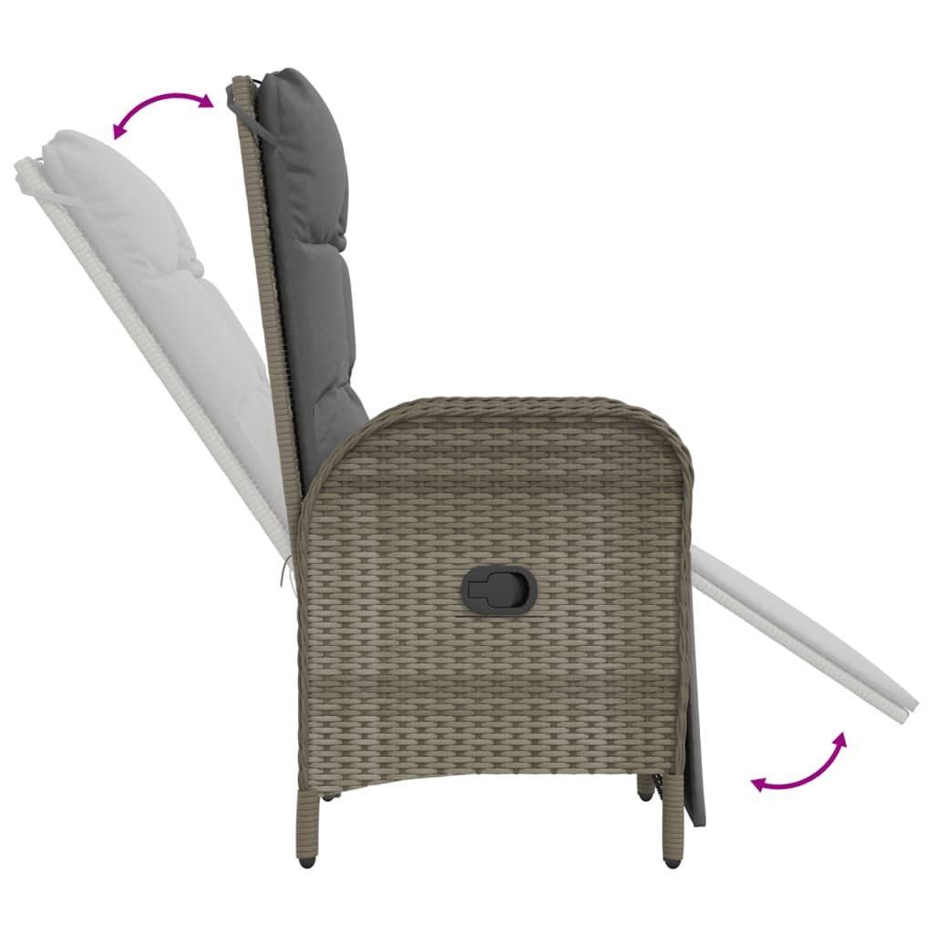 vidaXL Set comedor de jardín 3 piezas con cojines ratán sintético gris