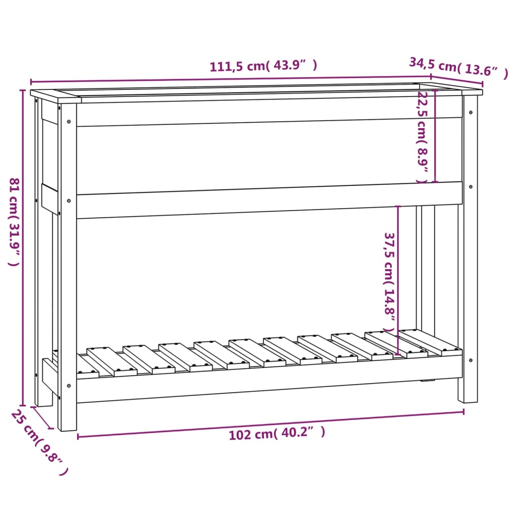 vidaXL Jardinera con estante madera maciza pino marrón 111,5x34,5x81cm