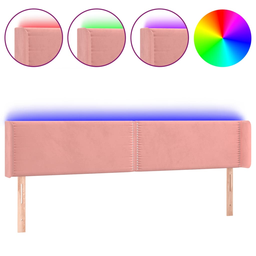 vidaXL Cabecero con LED de terciopelo rosa 203x16x78/88 cm