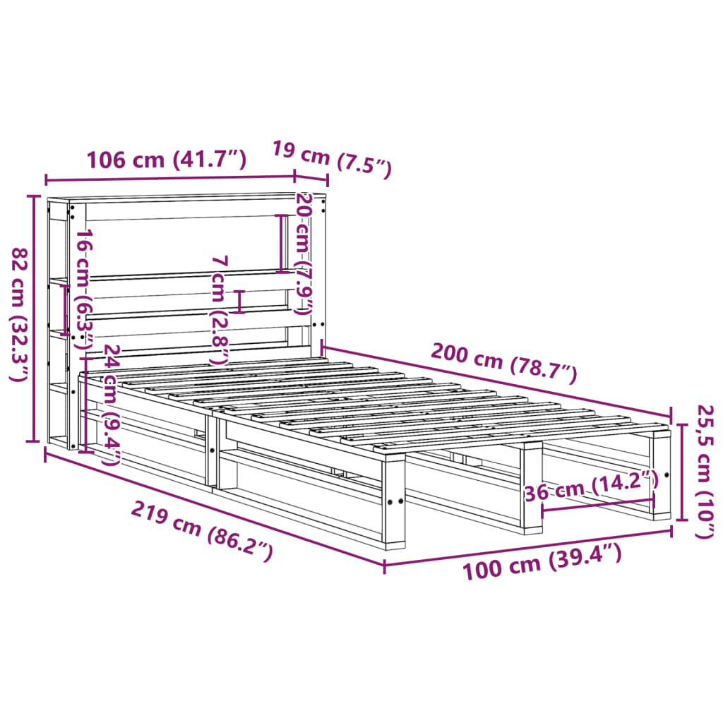 vidaXL Estructura de cama sin colchón madera maciza de pino 100x200 cm