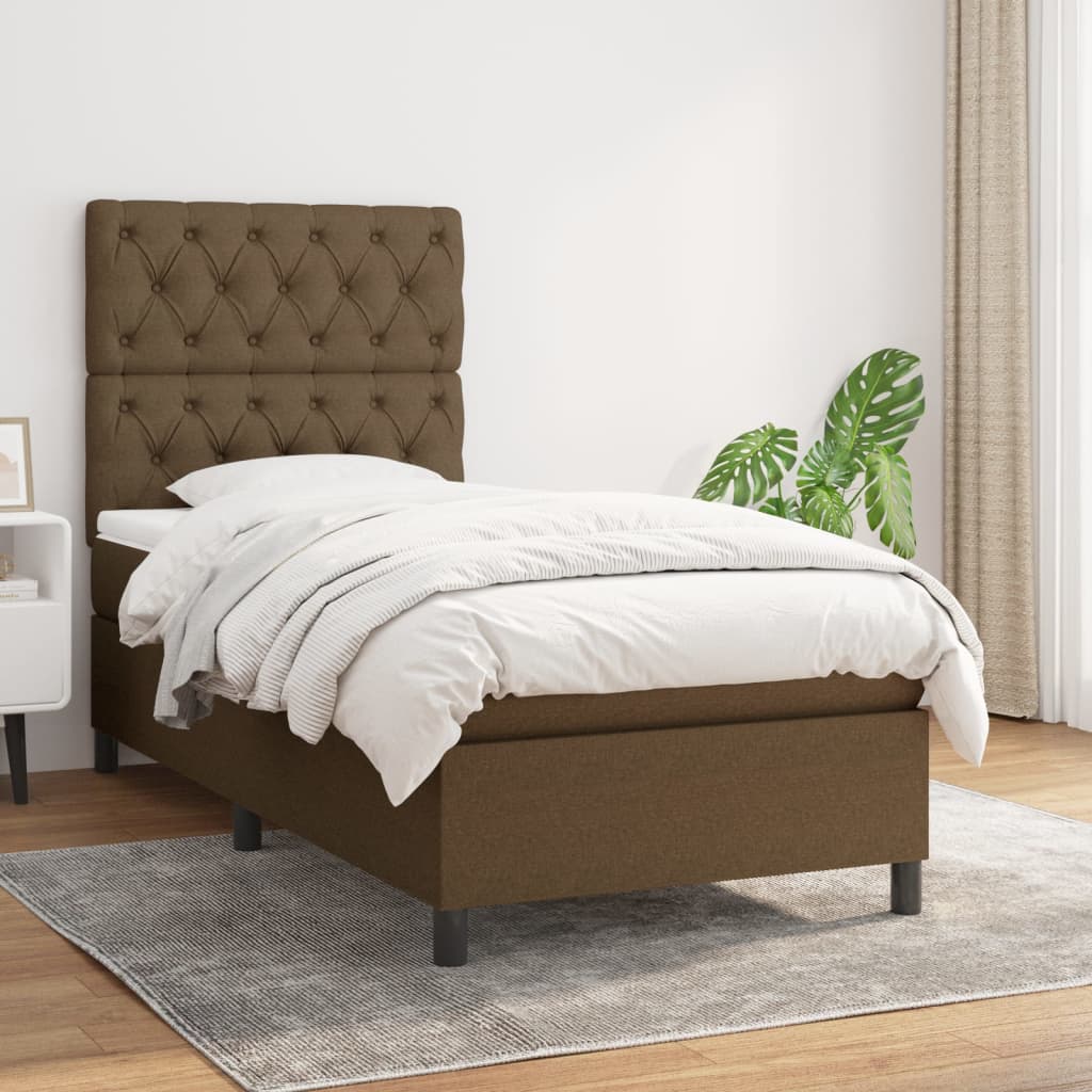 vidaXL Cama box spring con colchón tela marrón oscuro 80x200 cm