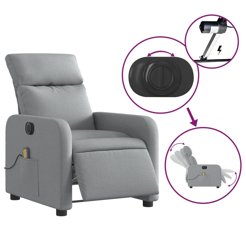 vidaXL Sillón reclinable de masaje eléctrico tela gris claro