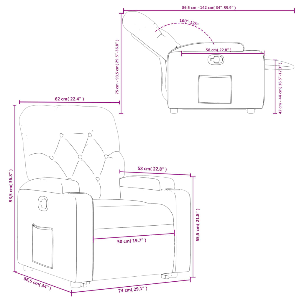 vidaXL Sillón reclinable elevable de tela gris claro