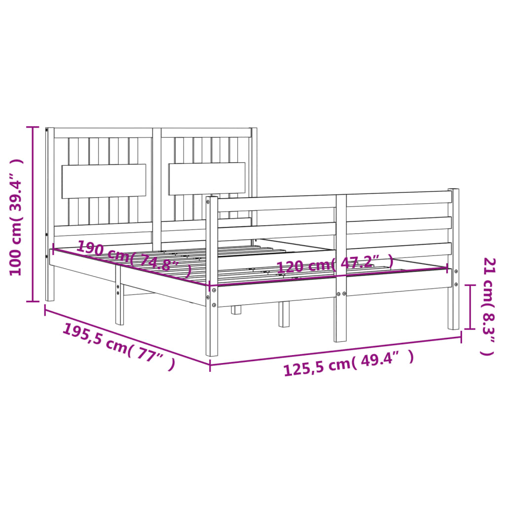 vidaXL Estructura de cama de matrimonio con cabecero madera maciza