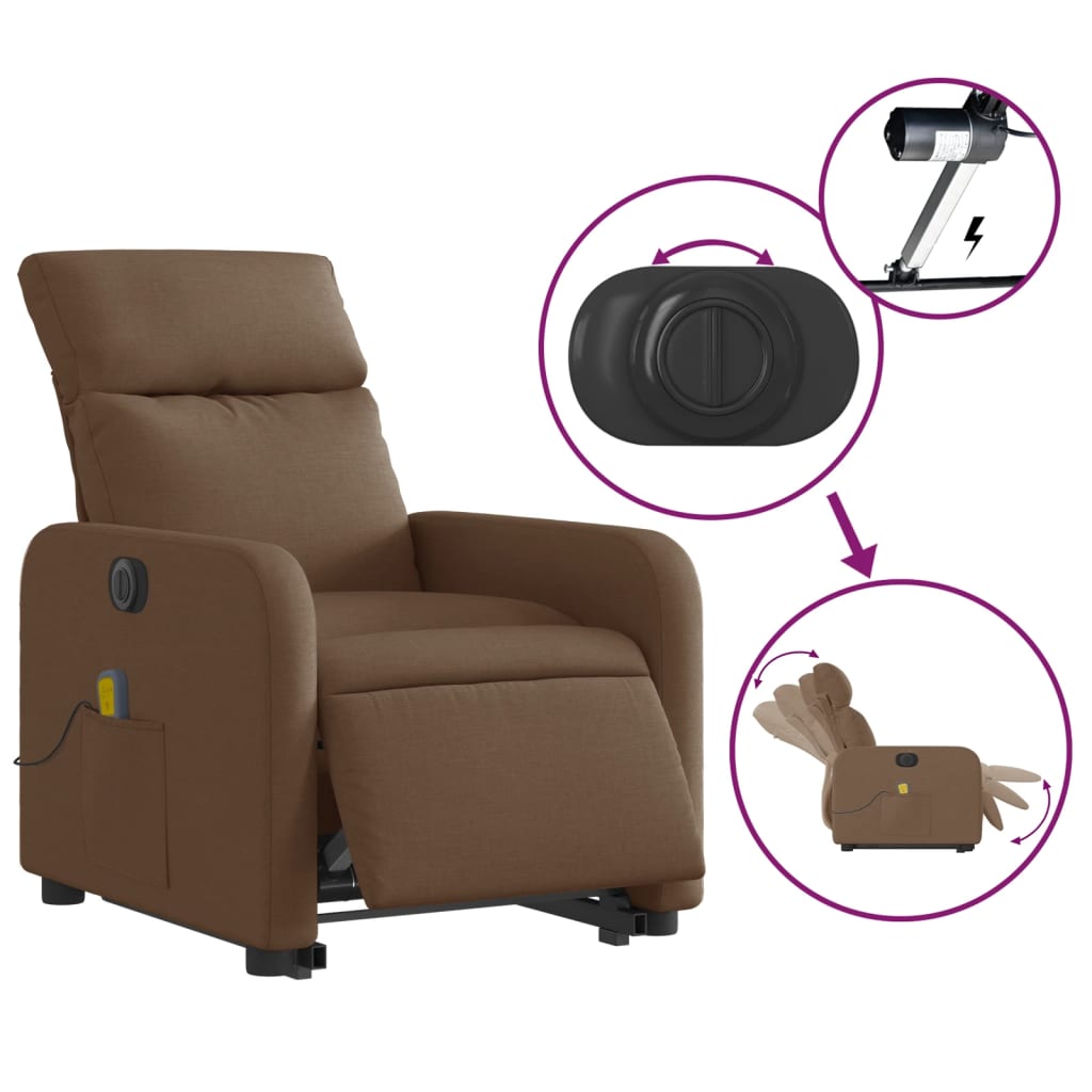 vidaXL Sillón de masaje eléctrico reclinable elevable tela marrón