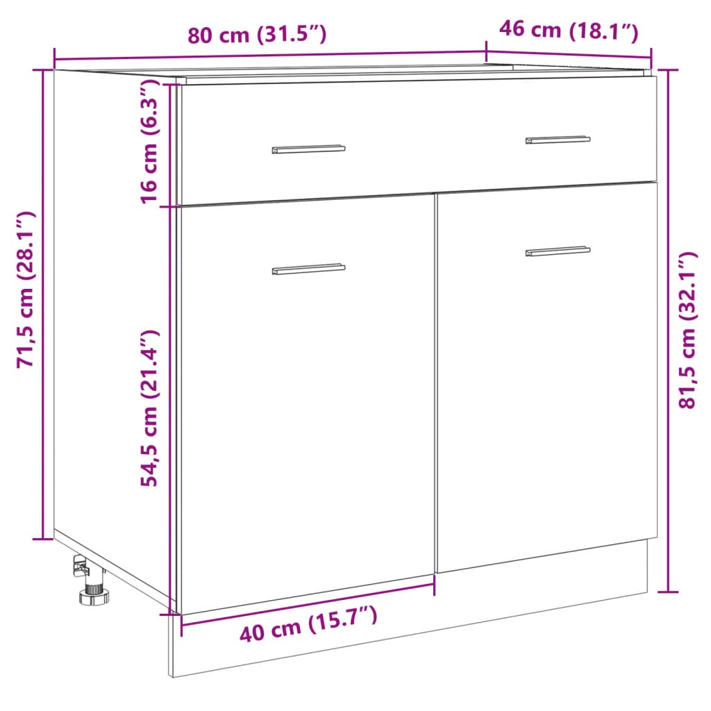 vidaXL Armario inferior cajón contrachapado color roble 80x46x81,5cm