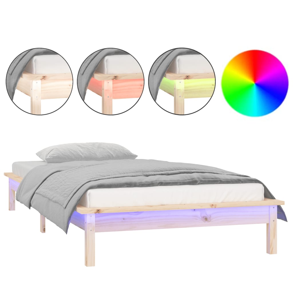 vidaXL Estructura de cama con LED madera maciza 90x190 cm