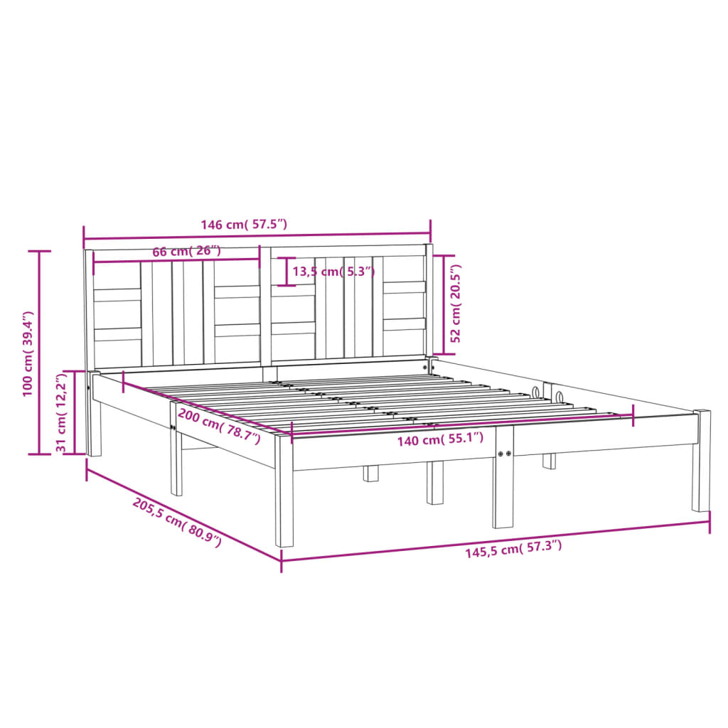 vidaXL Estructura de cama de madera maciza 140x200 cm