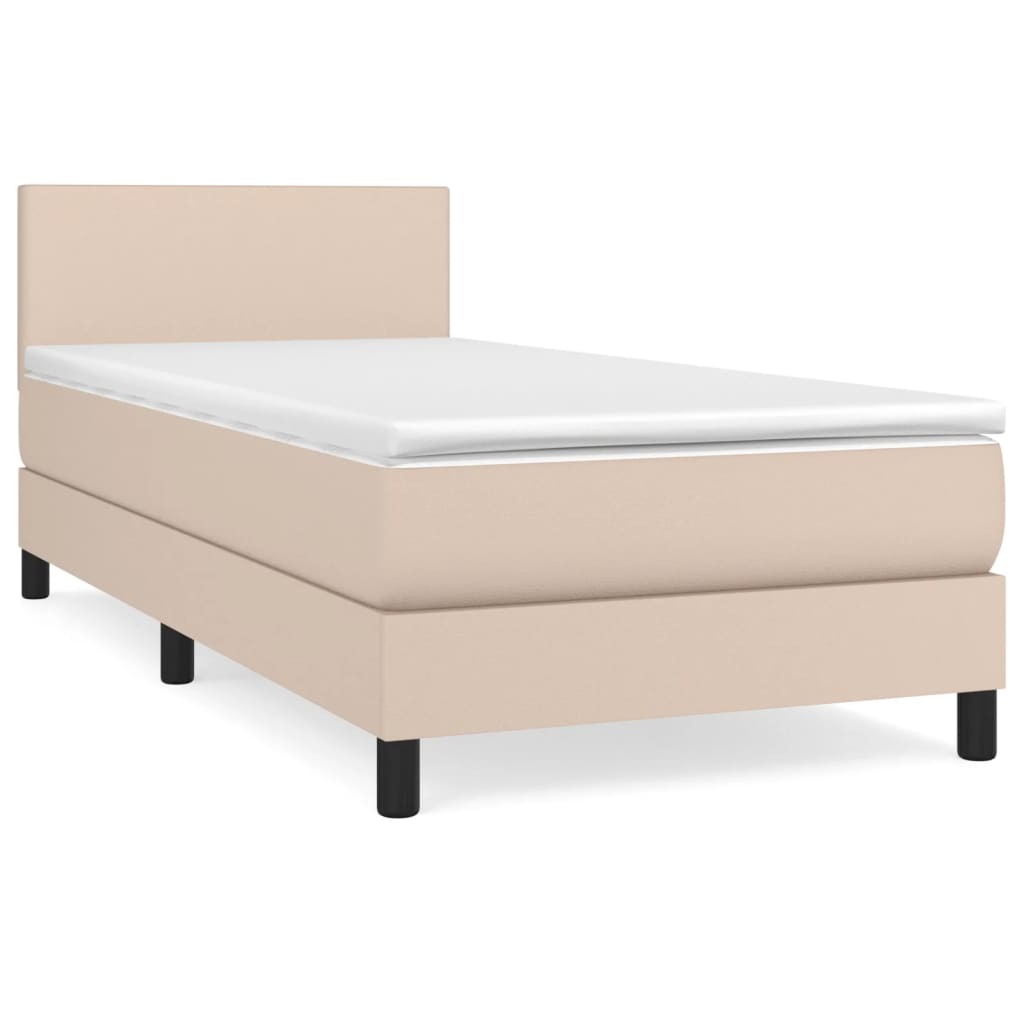 vidaXL Cama box spring con colchón cuero sintético capuchino 100x200cm