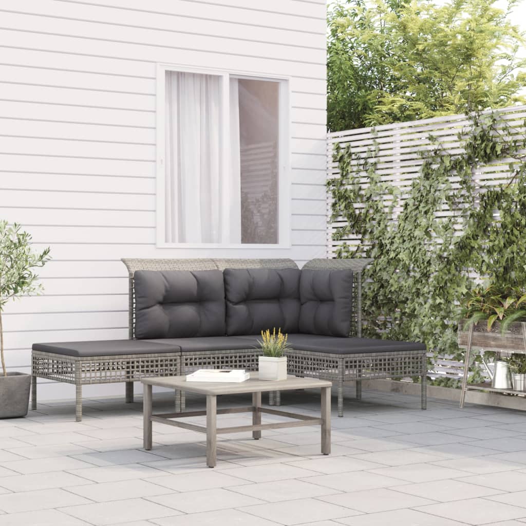 vidaXL Set de muebles de jardín 4 pzas y cojines ratán sintético gris