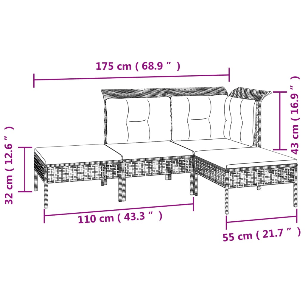 vidaXL Set de muebles de jardín 8 pzas y cojines ratán sintético gris