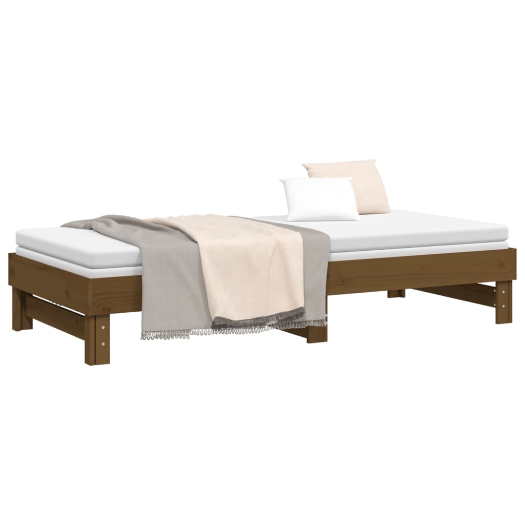 vidaXL Sofá cama extraíble madera maciza de pino marrón 2x(100x200) cm