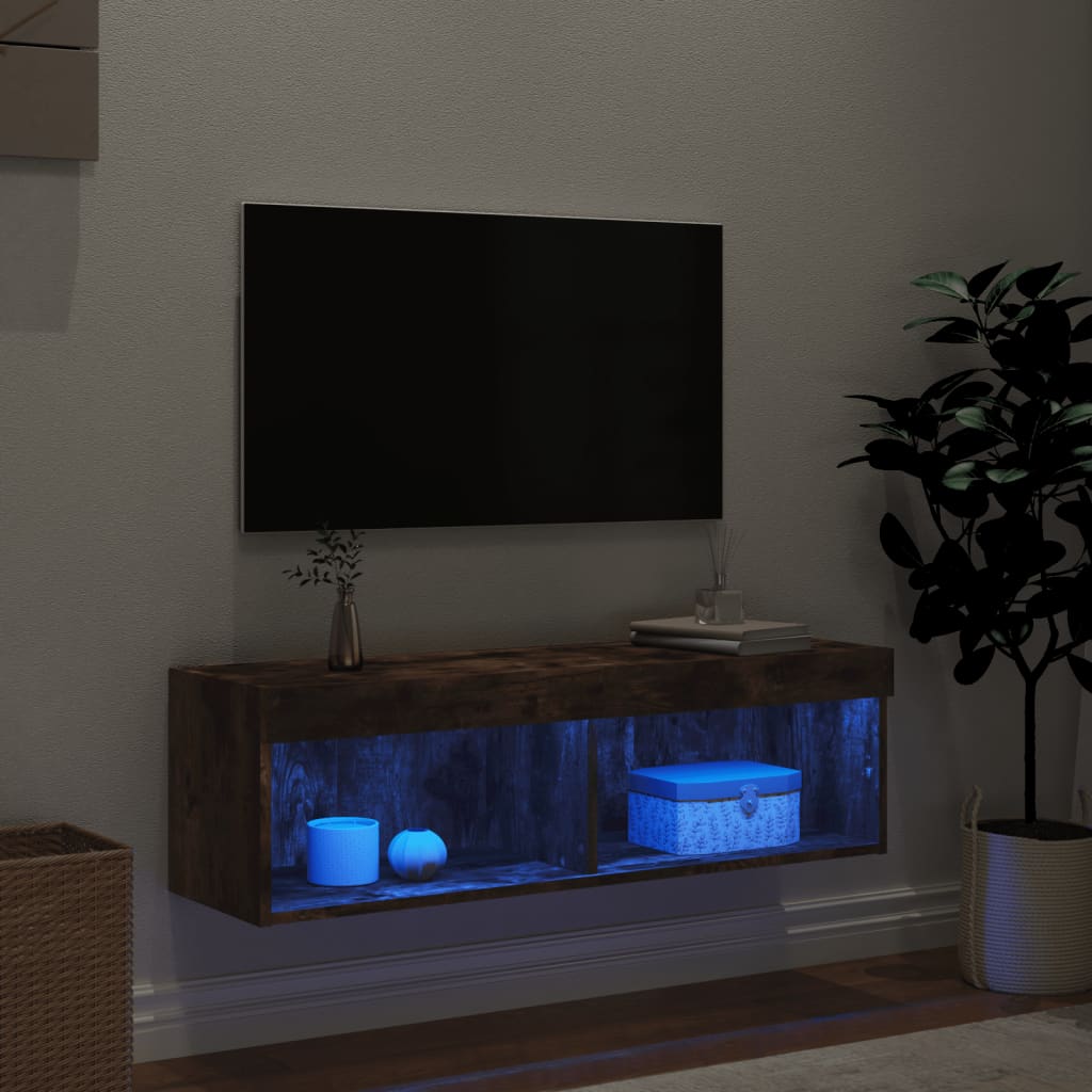 vidaXL Mueble para TV con luces LED roble ahumado 100x30x30 cm