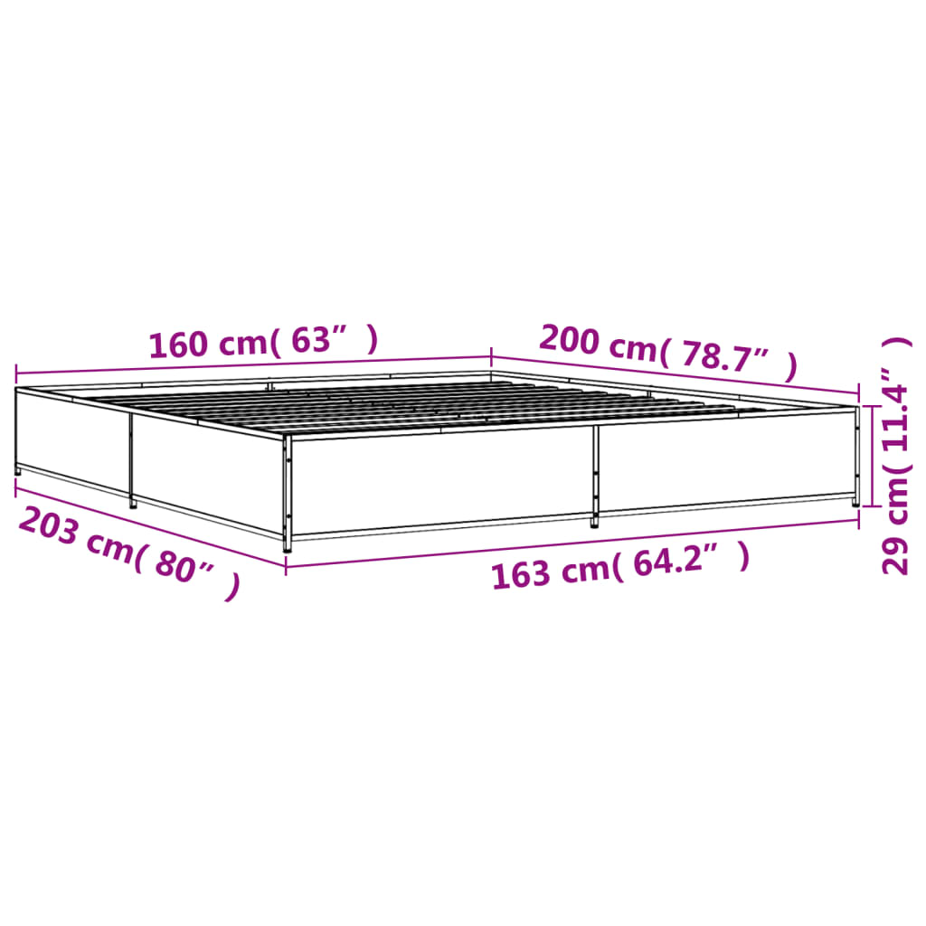 vidaXL Estructura cama madera ingeniería metal gris Sonoma 160x200 cm