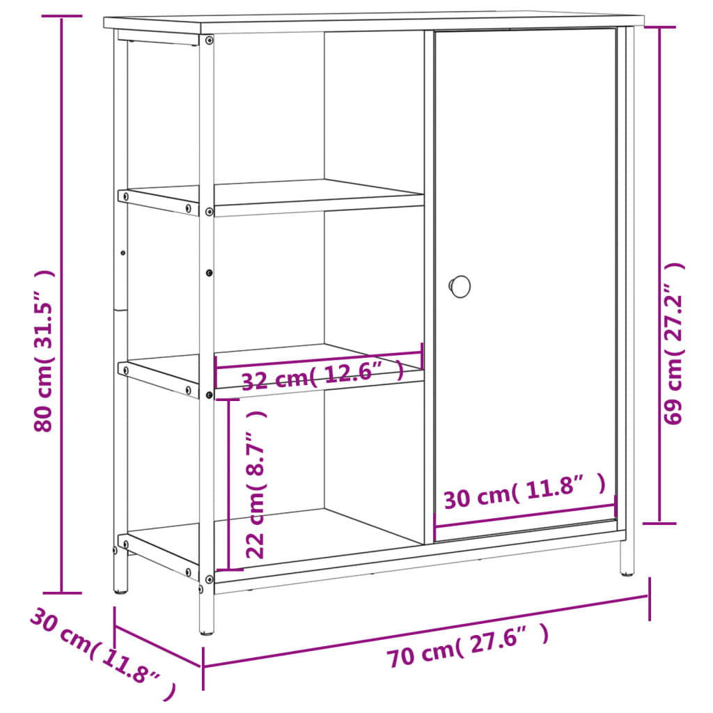 vidaXL Aparador de madera de ingeniería roble ahumado 70x30x80 cm