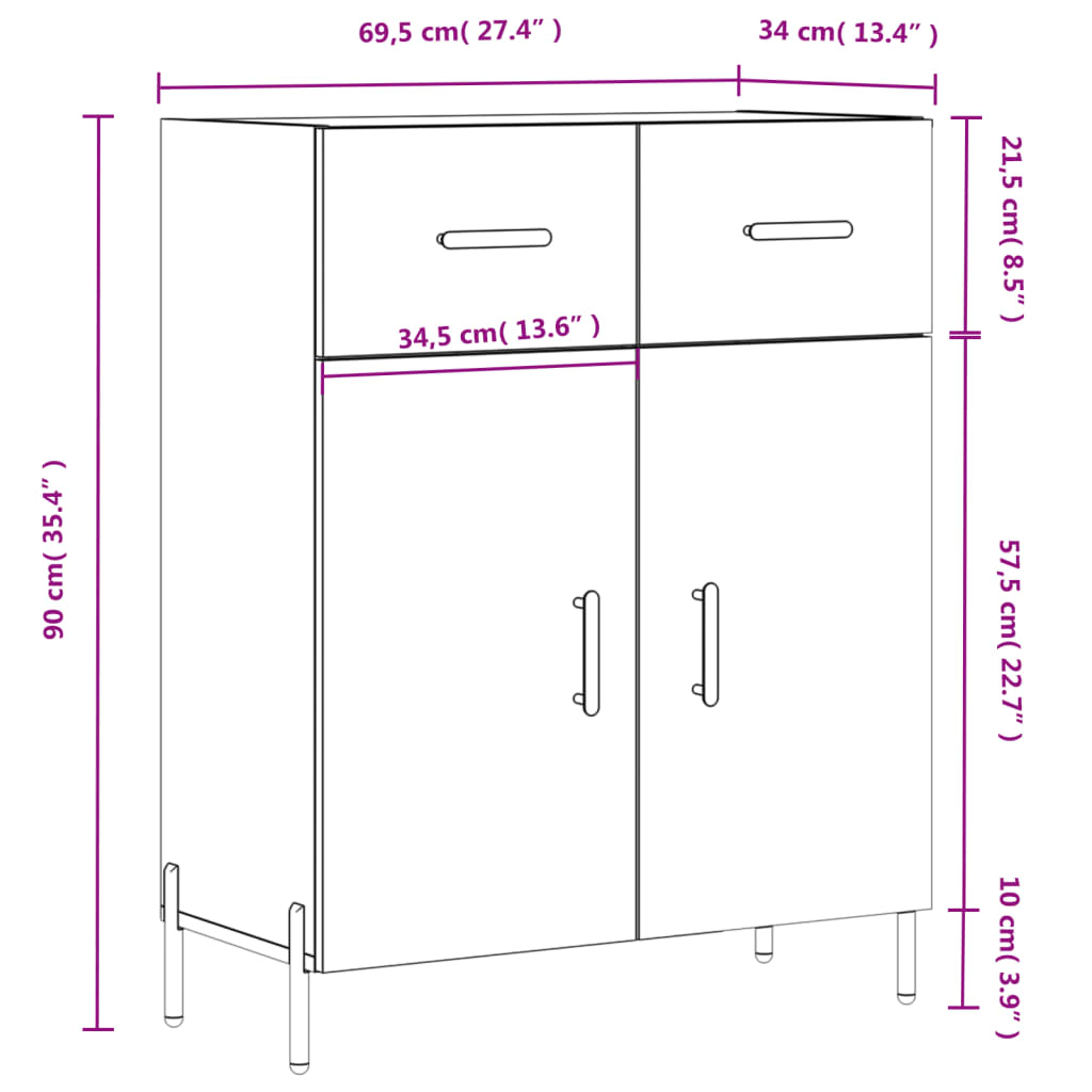 vidaXL Aparador de madera de ingeniería blanco 69,5x34x90 cm