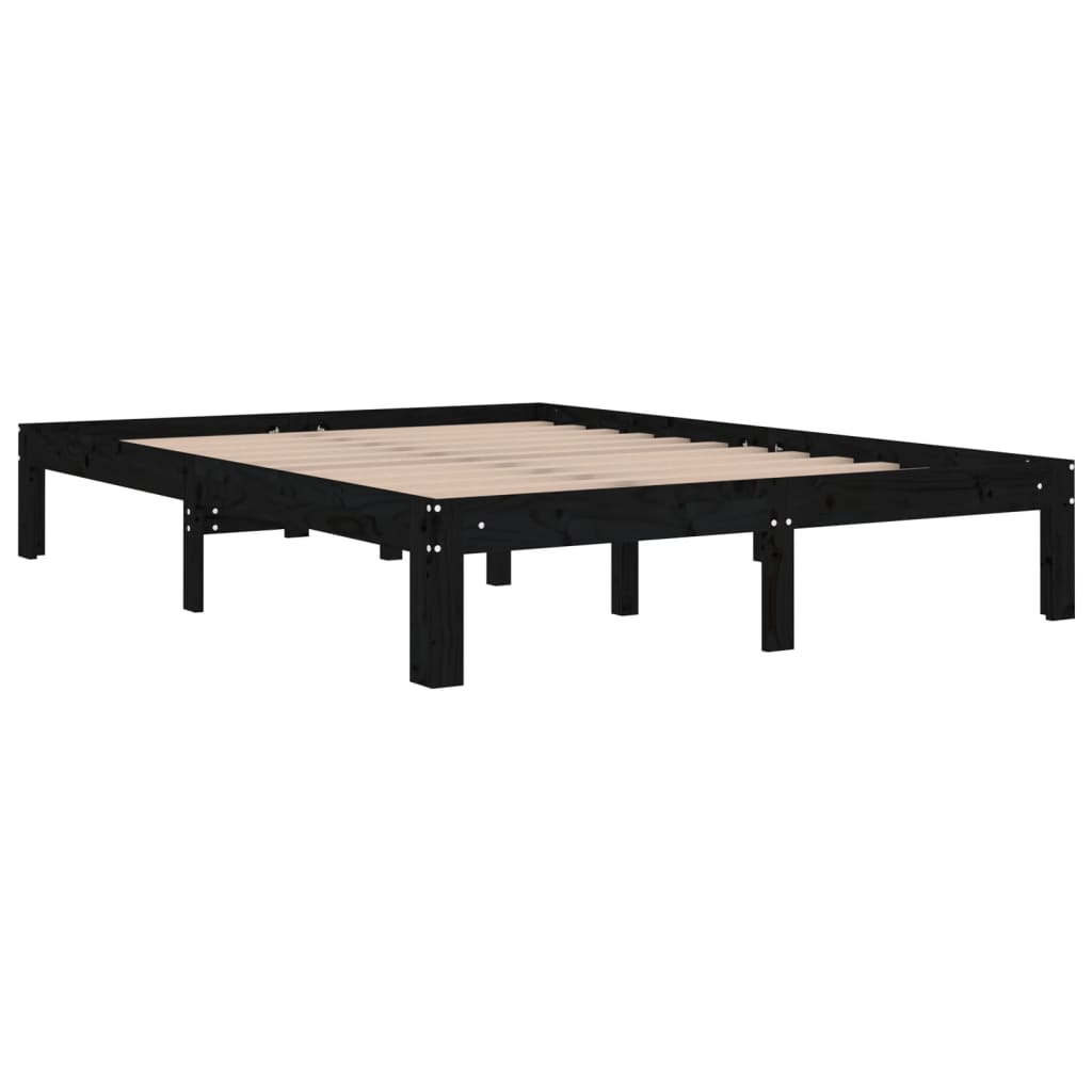 vidaXL Estructura de cama doble madera maciza negra 135x190 cm