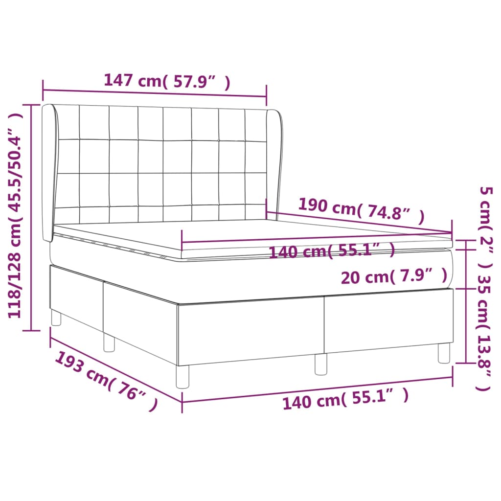 vidaXL Cama box spring con colchón tela azul 140x190 cm