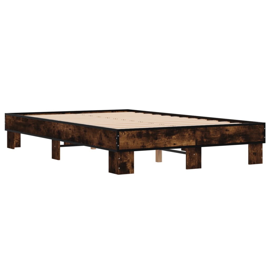 vidaXL Estructura cama madera ingeniería metal roble ahumado 135x190cm