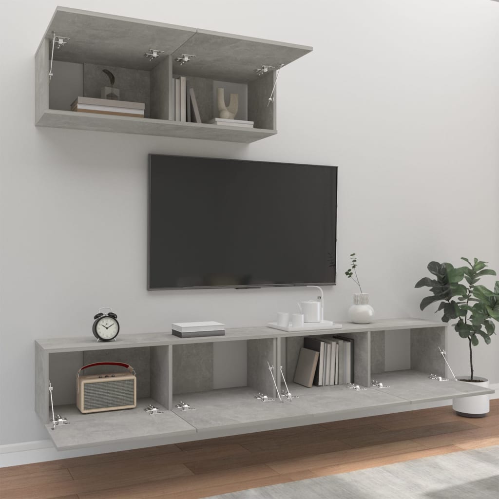 vidaXL Set de muebles de TV 3 pzas madera contrachapada gris hormigón