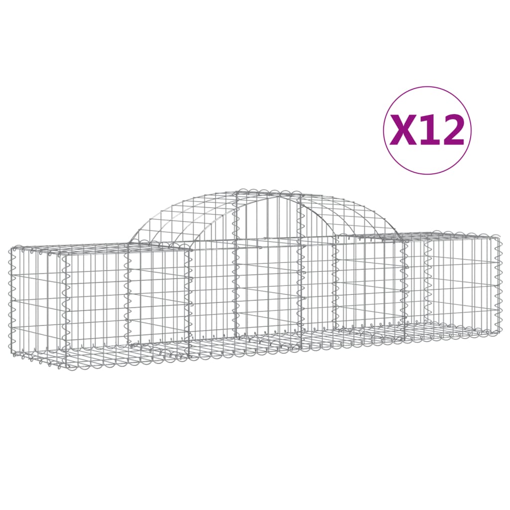 vidaXL Cestas de gaviones 12 uds forma de arco hierro 200x50x40/60 cm