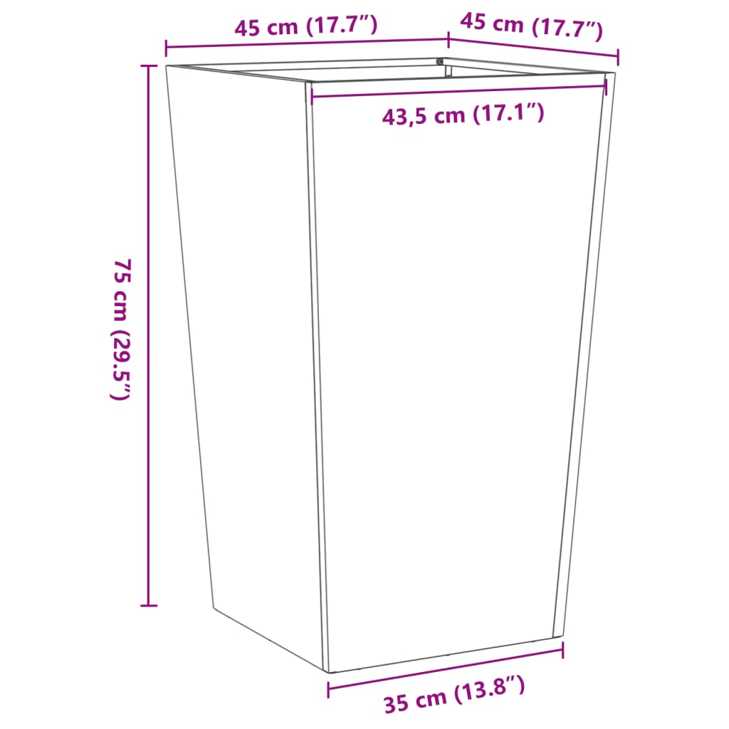 vidaXL Jardineras 2 uds acero inoxidable 45x45x75 cm