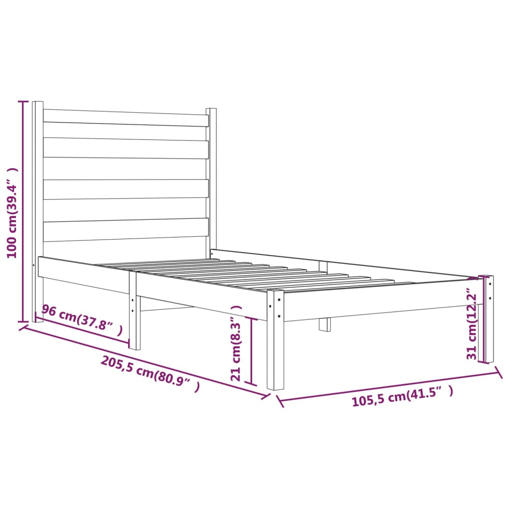 vidaXL Estructura de cama madera maciza de pino blanco 100x200 cm