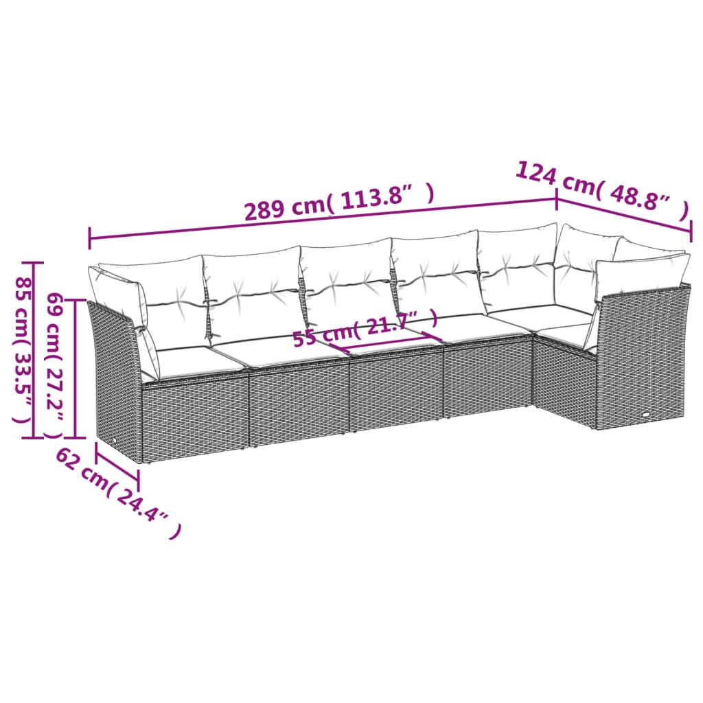 vidaXL Set sofás de jardín 6 piezas y cojines ratán sintético marrón